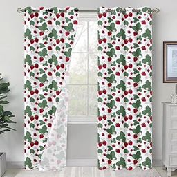 Strawberry Pattern Blackout Curtains, Grommet Top Door Panels with Cheery Design,red and White, 2 Panels, 7 Feet (N)-image-56