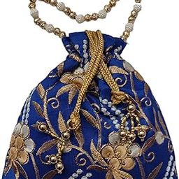 RUWAZA ART CREATIONS Women's Exotic Potli Bags cloth row silk.. |dark blue| gift box|-image-28