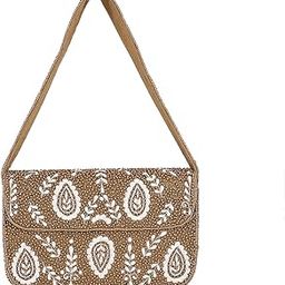 Caramel Paisley Beaded Shoulder Bag – Elegant Tan Boho Purse with Handcrafted Detailing-image-10