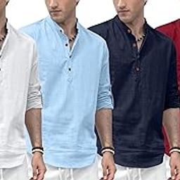 Combo of Men's Solid Cotton Blend Full Sleeve Mandarin/Chinese Collor Straight Kurta (Pack of 4)-image-59