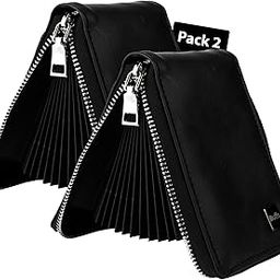 9-Slot Cardholder Zipper Wallet for Men & Women, Vertical Card Holder Wallet Purse is Handcrafted in India I External ID Holder I Credit Card Holder with Cash Slots, Black Pack 2-45
