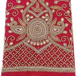 Maggam Red Bridal Aari Work Blouse Piece Material - 1 Meter Unstitched Fabric for Women-picture-13