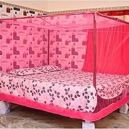 VORDVIGO Double Bed Mosquito Net 6 x 6 ft | Easy Setup | Travel-Friendly Netting for Sleeping, Color- Pink-image-48