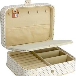 atorakushon PU Leather Makeup Storage Box Travel Cosmetic Locker Box Set Necklace Pouch Ring Earring Jewellery Organizer for Woman (Cream)-image-57