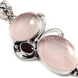 Goyal Craft Women Rose Quartz Natural Gemstone 2" Silver Plated Pendant Jewellery GPBY91-image-39