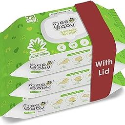 BeeBaby Fresh Baby Wet Wipes with Plastic Lid, Contains Aloe Vera, Vitamin E & Anti - Bacterial ingredients. Ideal for Cleaning & Moisturising Newborn. - 3 Pack of 72 Wipes-73