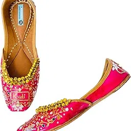 pehnawacraft Kudi Pataka Ghungroo Jutti for Women | Bridal Soft Leather Ethnic Beige Pink Color Punjabi Juttis | Bite and Pinch Free Jutis | Stylish Mojari for Ladies | Ethnic Stylish Flats for Girl-picture-1