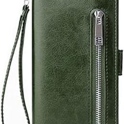 TELETEL Zipper Series Flip Mobile Cover Pu Leather | Card & Cash Pockets | Magnetic Loop | Front Zip Lock Wallet Case (Dark Green) for Google Pixel 7-23