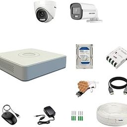 Clocite HIKVISION 4 Channel DVR with 5MP ColorVu 1 Dome & 1 Bullet Cameras (24/7 Colorful Imaging) + 500GB HDD + Cable Roll (1+3) 4 CH Power Supply + BNC & DC Full Combo Kit-5