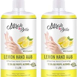 Mirah Belle - Lemon Hand Rub Sanitizer - BUY 2 GET 20 Masks - 1000 ML (Pack of 2) - (72.9% Alcohol) - FDA Approved - Best for Men, Women and Children - Natural, Herbal, Ayurvedic-image-7