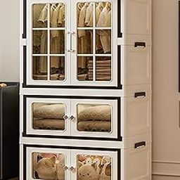 House of Quirk Plastic Multifunctional Folding Storage Box Wardrobe For Bedroom, Large Door With Storage Box, Space-Saving Household Organizer ((2 Layer, 65Cm))-22