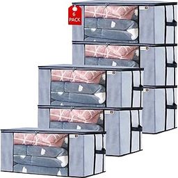 Underbed Storage Bag Storage Organizer Blanket Storage Bag for Wardrobe Organizer Blanket Cover with a large Transparent Window and Side Handles Pack of 6 Grey-18