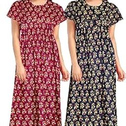 NANDINI Women's Pure Cotton Printed Nightdresses Maxi Gown Maternity Wear Nighties (Pack of 2 Piece)-image-0