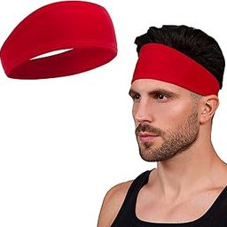 Men's Ultimate Performance Stretch and Moisture Wicking Running Sweat Sports Head Bands (Red)-34