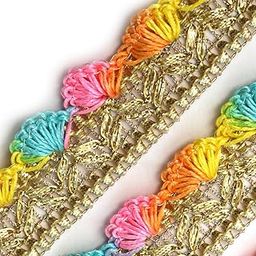 Embroiderymaterial Colorful Gota Patti Lace for Dupattas, Sarees, Lehengas, Gararas, and Blouses Kiran Patti Border with Fringe and Tassel Detailing for Ethnic Wear and DIY Projects (7 Meters, 12mm Width)-image-26