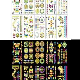 10PCS Glow in The Dark Stickers, Glow in the Dark Stickers, Temporary Tattoo Stickers for Kids, Men & Women, Waterproof UV Neon Tattoo Stickers for Parties, Festivals, and DIY Projects-41