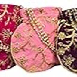 Red Fabric Wedding Potli Handbag, Traditional Embroidered Drawstring Purse, Gold Floral Design, Wristlet Strap-13