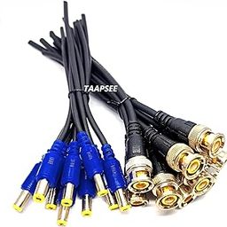 TAAPSEE (10pack 5 Pieces BNC Cable (Black) with Copper Wire and 5 Pieces DC Power Male (Blue) Cables with 2.1mm Connector for Surveillance CCTV Camera-12