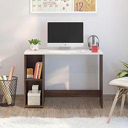 BLUEWUD Mallium Engineered Wood Study and Computer Laptop Table for Home or Office, WFH Desk with Storage Shelves for Adults Kids Students (Brown Maple & White)-31