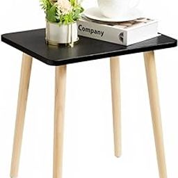 UMAAS Unique Wooden Handicrafts® Black Side Table, Modern End Table for Living Room, Bedroom, Balcony and Office,Wooden Table with Natural Wooden Legs (35.56x30.48x37.5 cm) (Black)-image-11