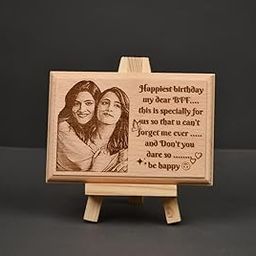 Giftairs Customised Wooden Photo Frame with Engraved Photo & Message Tabletop, Rectangular photo Plaque with wooden back stand,best Gift for Best Friends Birthday, Anniversary (6X4inch)-image-48