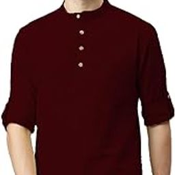 Men's Slim Fit Full Sleeve Mandarin/Chinese Collar Cotton Short Kurta for Men and Boys (KRT_BTN08)-image-80