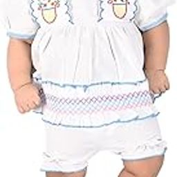 Baby Girl's White Cotton Self Design Half Sleeve Frock With Short Combo Set-image-100