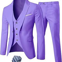 Men's 3 Piece Suit Blazer Slim Fit One Button Notch Lapel Dress Business Wedding Party Jacket Vest Pants & Tie Set Purple-image-38