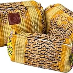 Ekta Leor Tropical Print Travel Toiletry Bags Set, Yellow with Palm Leaves Pattern, 3 Pieces-image-43