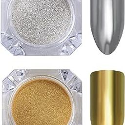 SHILLS PROFESSIONAL Metallic Mirror Powder Nail Art Chrome Pigment Glitters Silver, Gold-10