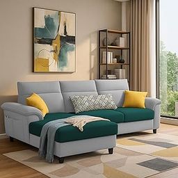 GRAPEWOOD Nelson LHS 4 Seater L Shape Sofa for Living Room (Pine Grey Fabric) Premium Fabric Sofa Set-image-76