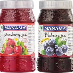 Manama Strawberry Fruit Jam and Blueberry Fruit Jam, 500GMS Each, Pack of 2-image-0