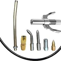 EPITECH MART Grease Gun Double Hand Coupler 10000 Psi With 18inch Flexible Black Hose Pipe, 5Pc Grease Nozzles-17