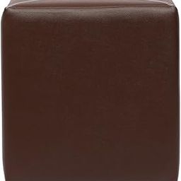 Aspen 30132 Ottoman for Living Room Bedroom Upholstered Foam Cushioned Sitting Frame in Wood Faux Leather Square pouffe Stool-17 Inch Height-1 Unit Brown-image-82