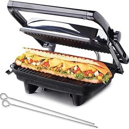 Hamilton Beach Panini Maker with 2 FREE Skewers(1400W), Multipurpose Usage - Sandwich Maker, Griller,Make Pizza, Burger, Grilled Chicken, Tikkas, Wraps, Grill Sandwich Maker, Electric Griller-4