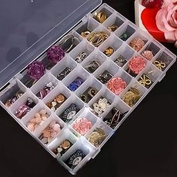 LEAWALL Plastic 36 Grid Cells Multicolorpurpose Jewelry Organizer Rectangular Storage Box, with Adjustable Dividers, Transparent Storage Organizer Box for Jewelry Beads Earring-21