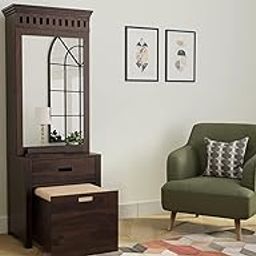 Wood Dressing Table with Mirror and Storage, Dressing Table Bedroom Furniture, Dressing with Drawer and Shelve, Makeup Vanity Dressing Table,Wooden Dressing Table,Walnut Finish-8