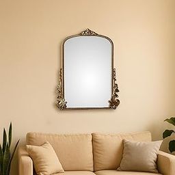 MARKET 99 Rectangular Wall Mirror | Gold Plastic Frame with Glossy Finish & Antique Golden Leaf Design | Elegant Vanity, Bathroom & Living Room Mirror | Ideal for Home, Office & Entryway Décor-image-10