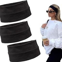 Headbands for Women 3 Pack Elastic Hair Bands for Women' Hair,Non Slip Sports Headband Soft Cotton Stretchy Headbands Hair Accessories (Black, Large)-image-21