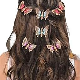 Temperia Hair Accessories Women Stylish Wedding & Parties-Hair Pins Women & Girls-Butterfly Hair Style Bridal Brooch & Braid Juda Bun-Hairstyle Decoration Bride Clips-Pack Of 6 - Multicolor-image-1