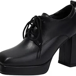 yashidun Women’s Square Lace-Up Shoes with Thick Bottom Solid Color Footwear-picture-21