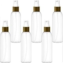 ERZA 100ml Lotion Bottles with Golden Pumps, Leak Proof, Empty Clear Refillable Cylinder for Shampoo, Moisturizer, Face Cream, Liquid Soap, Empty Travel Transparent Bottles, Golden Pump, Pack of 8-45