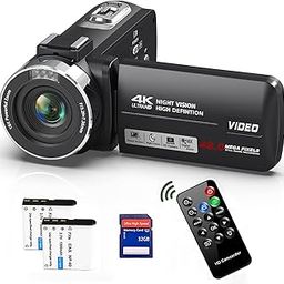 4K 48MP 30FPS Camcorder with IR Night Vision, 18X Digital Zoom Camera Recorder with 3" LCD Touch Screen for YouTube with Driver, 32GB SD Card, 2 Batteries-image-3