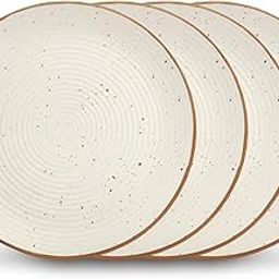 miah decor Ceramic Quarter Plates Snack Plates Set of 4 Handcrafted Stoneware Off-White with Brown Rim & Grains Serving Platter for Snacks & Dessert Microwave and Dishwasher Safe -Size 7 Inches-4