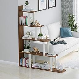 BLUEWUD Wolabey Engineered Wood Ladder Style Bookshelf Cabinet Book Rack Organizer with Shelves for Décor Display, Cabinet Wall Floor Standing for Home (Brown Maple & White)-picture-28