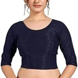 Cotton Stretchable Round Neck Elbow Sleeves Saree Blouse Readymade Crop Top Choli for Girls & Womens-image-10