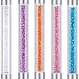 5pcs Nail Art Acrylic Pen Dual-Tipped Silicone & Dotting Tools with Acrylic Handle for Precision Carving, and DIY Nail Designs for Home and Salon (Multicolour) Pack of 1-12