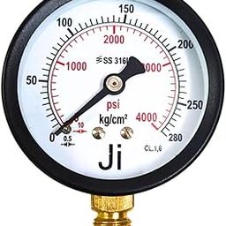 "Ji" Japsin Instrumentation Commercial Pressure Gauge, 2 1/2" Dial, Range 0-280 Kg/Cm² with dual scale of 4000 PSI, Direct Mounting Bottom Entry, 1/4" BSP Connection, MS Case & Brass Internals-18