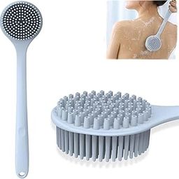 Silicone Back Scrubber for Shower, 17in Lengthen Long Handle Body Brush, Double Sided Bath Brush for Shower Exfoliating and Massage Can Produce Rich Foam, Long Handle Back Scrubber for Men (Blue)-image-23