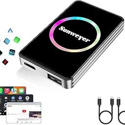 Sunweyer Wireless CarPlay Adapter Car Streaming Device Ai Box Support Netflix, YouTube, Hulu, Disney+, Android Auto Wireless Adapter with LED Ambient Light, Easy to Setup 3 in 1, Dual WiFi Bluetooth-10